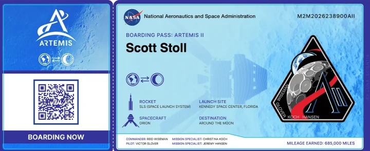 Boarding Pass Artemis II moon
