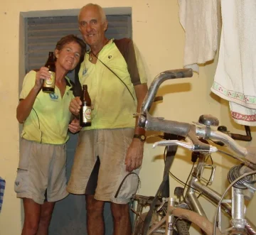 Pat & Cat toasting a long day