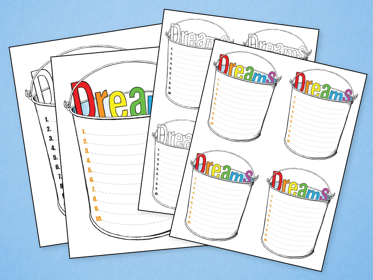 Bucket List Printable. A variety different size and color bucket lists that you can download, print and fill in.